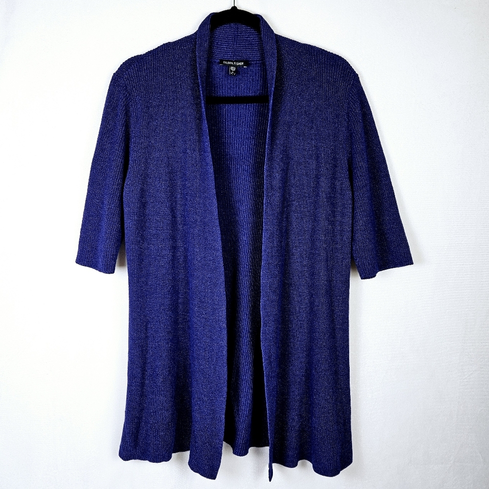 Eileen Fisher Silk Blend Cardigan Dark Blue Purple Size Large